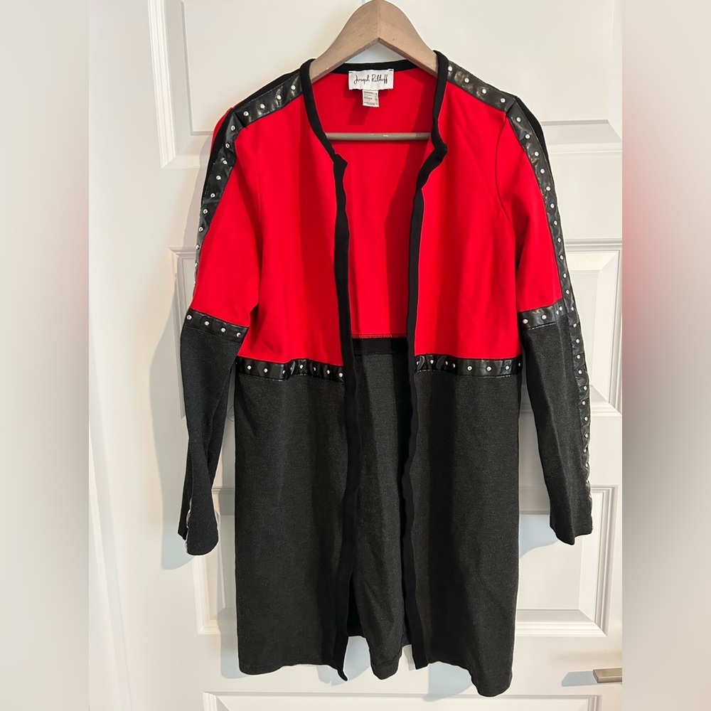 Joseph Ribkoff Colorblock Studded Jacket Red Black Size 6